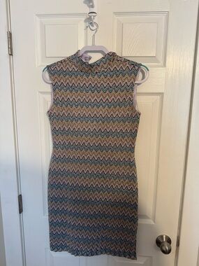 Vintage Sleeveless Kirtie Regan of York Chevron Knit Shift Dress in Multicolor